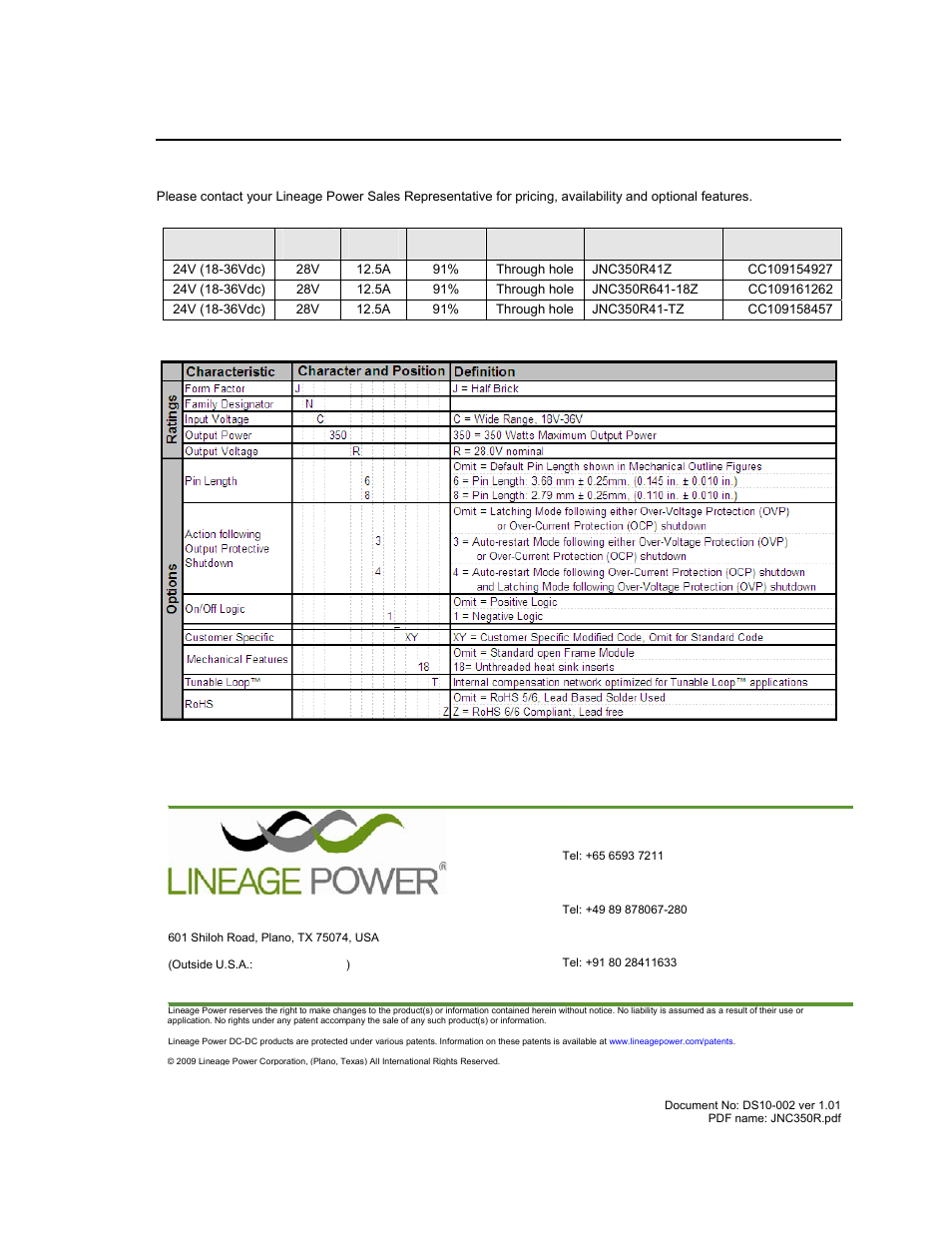 Ordering information | GE Industrial Solutions JNC350R Series User Manual | Page 16 / 16
