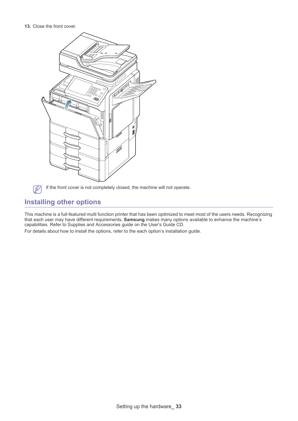Installing other options | Samsung CLX-9250ND User Manual | Page 34 / 69