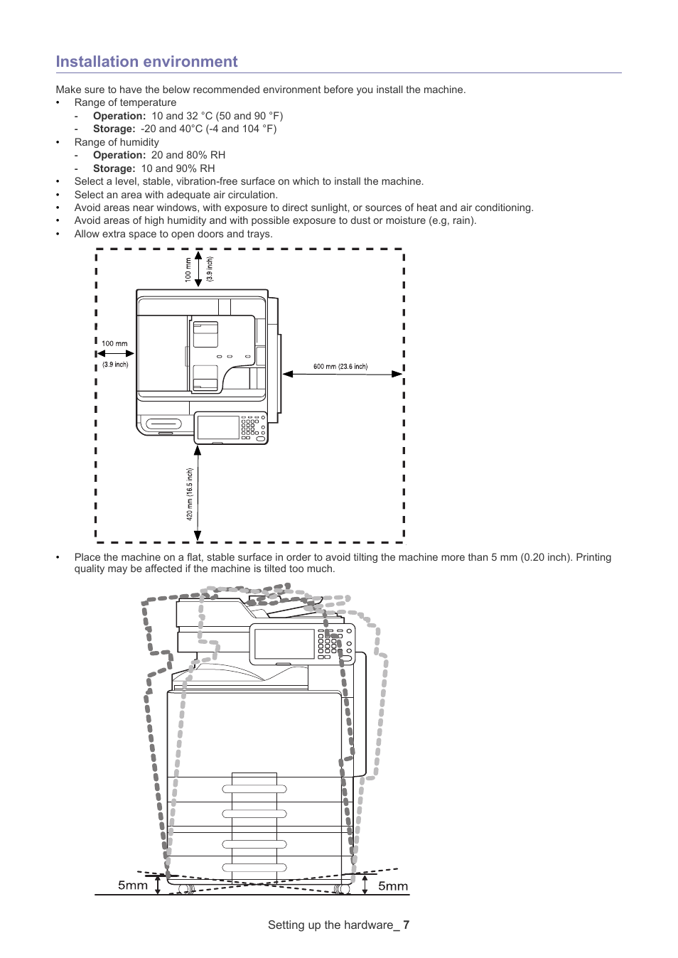 Installation environment | Samsung CLX-9250ND User Manual | Page 8 / 69