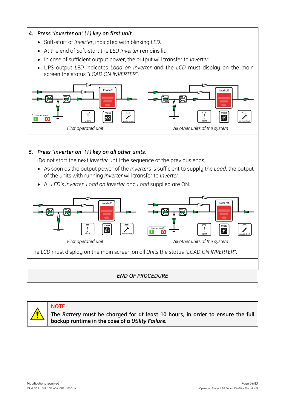 GE Industrial Solutions SG Series 10 – 20 – 30 – 40 kVA Operating Manual User Manual | Page 54 / 83