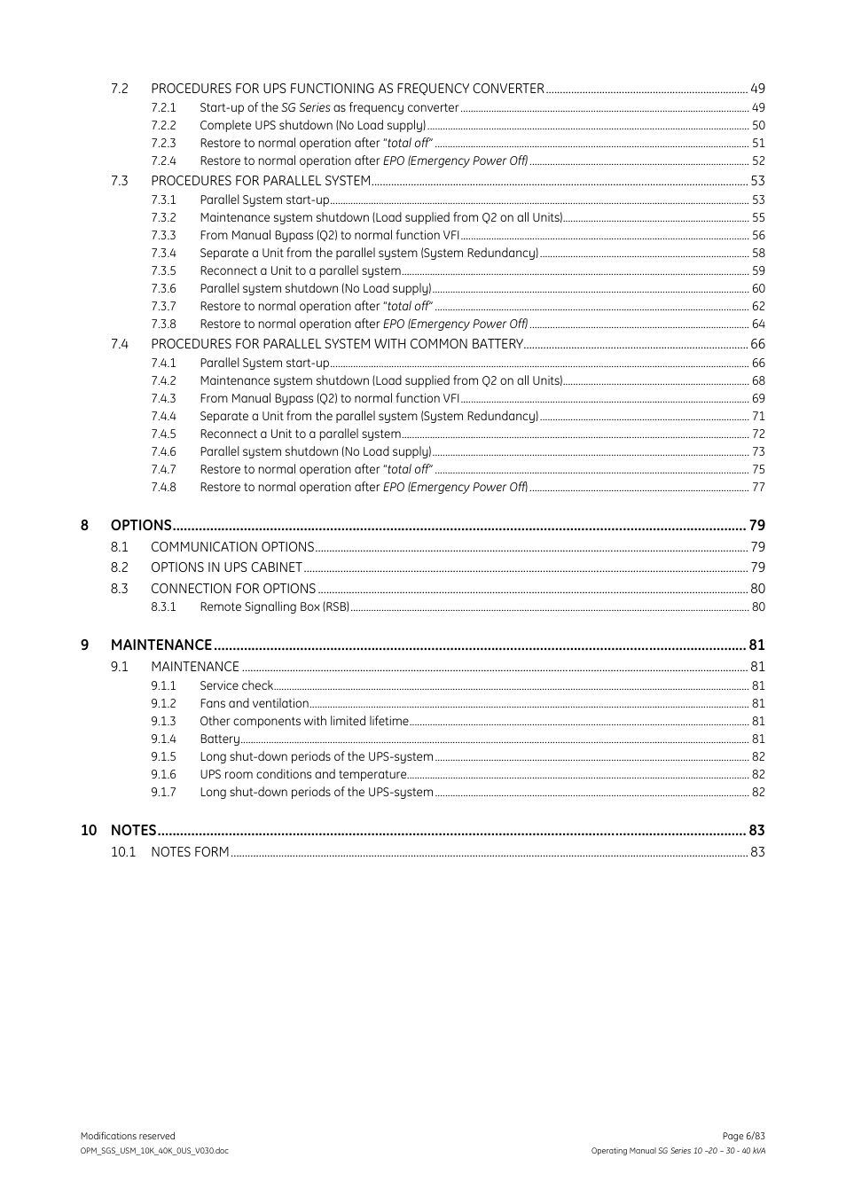 GE Industrial Solutions SG Series 10 – 20 – 30 – 40 kVA Operating Manual User Manual | Page 6 / 83