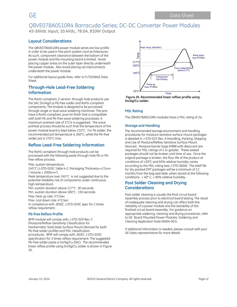 Data sheet | GE Industrial Solutions QBVE078A0S10R4 Barracuda Series User Manual | Page 12 / 17