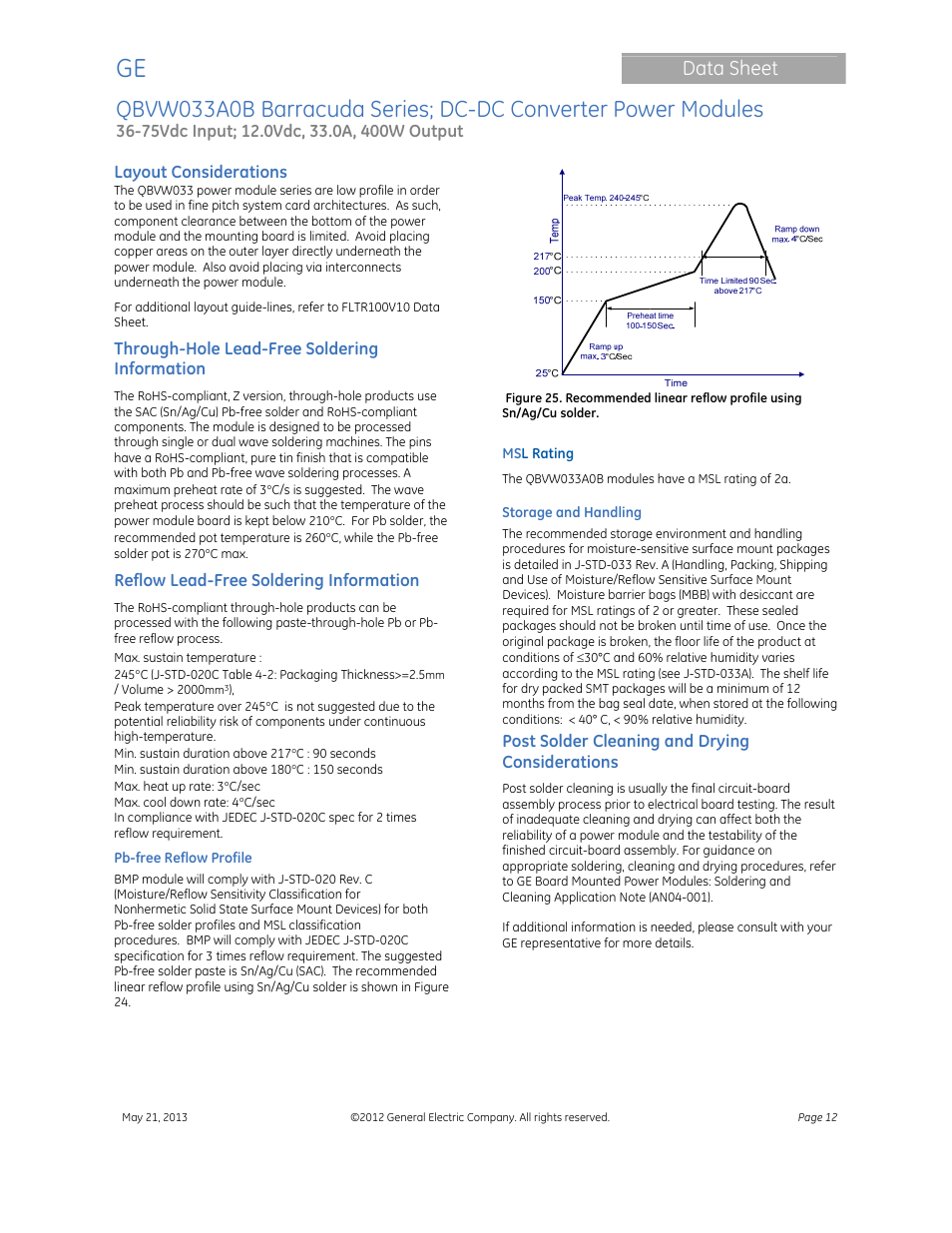 Data sheet | GE Industrial Solutions QBVW033A0B Barracuda Series User Manual | Page 12 / 19