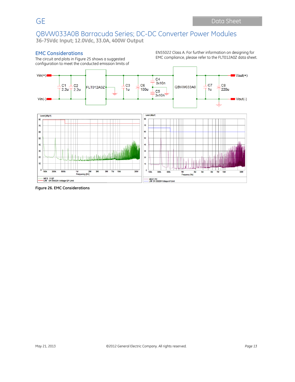 Data sheet | GE Industrial Solutions QBVW033A0B Barracuda Series User Manual | Page 13 / 19