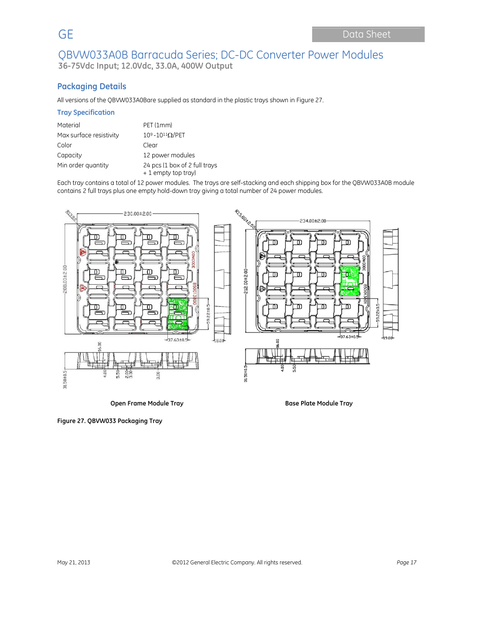 Data sheet | GE Industrial Solutions QBVW033A0B Barracuda Series User Manual | Page 17 / 19
