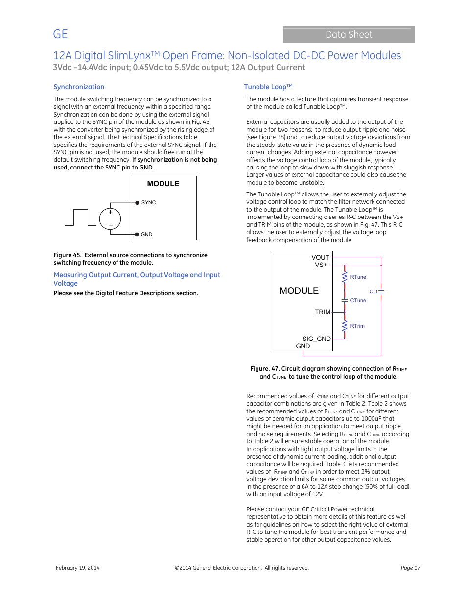 12a digital slimlynx, Open frame: non-isolated dc-dc power modules, Data sheet | Module | GE Industrial Solutions 12A Digital SlimLynx Open Frame User Manual | Page 17 / 40