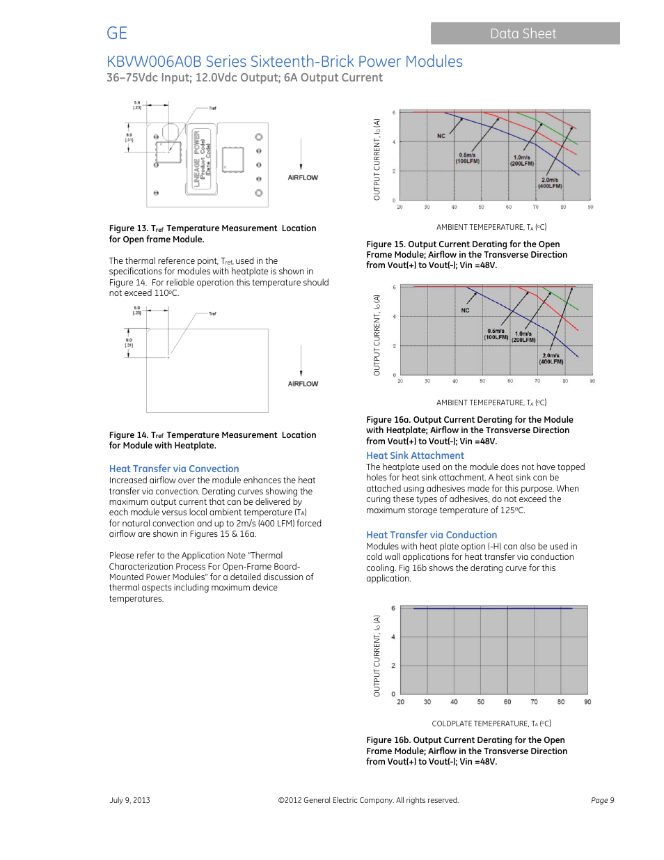 Kbvw006a0b series sixteenth-brick power modules, Data sheet | GE Industrial Solutions KBVW006A0B Series User Manual | Page 9 / 20