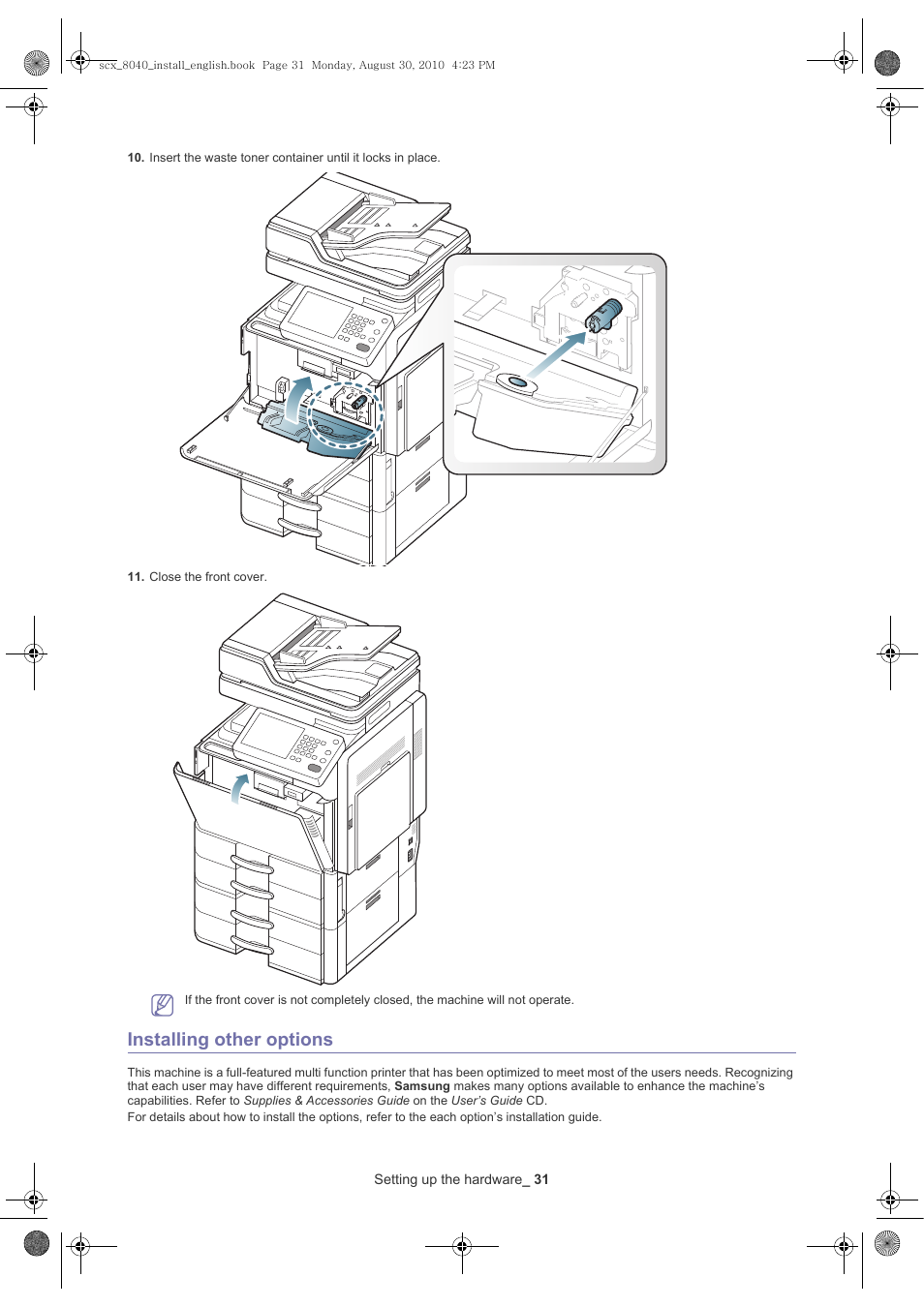Installing other options | Samsung SCX-8030ND User Manual | Page 31 / 66