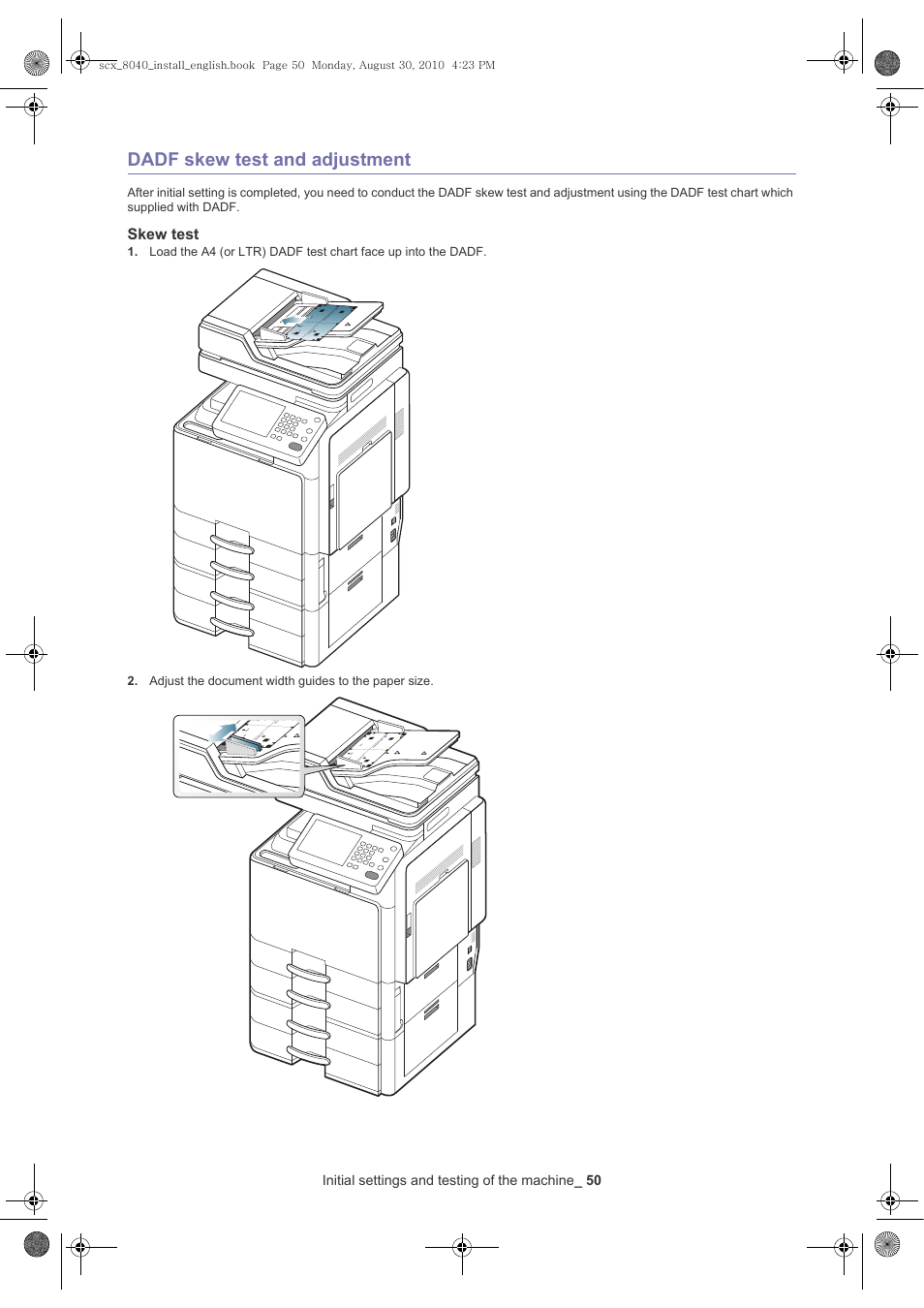 Dadf skew test and adjustment, Skew test | Samsung SCX-8030ND User Manual | Page 50 / 66