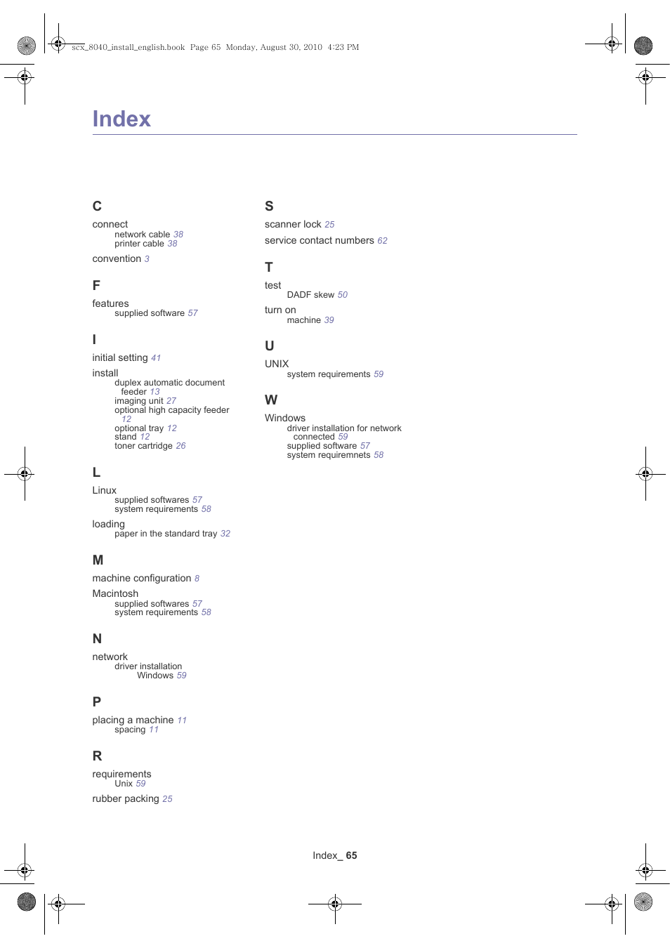 Index | Samsung SCX-8030ND User Manual | Page 65 / 66