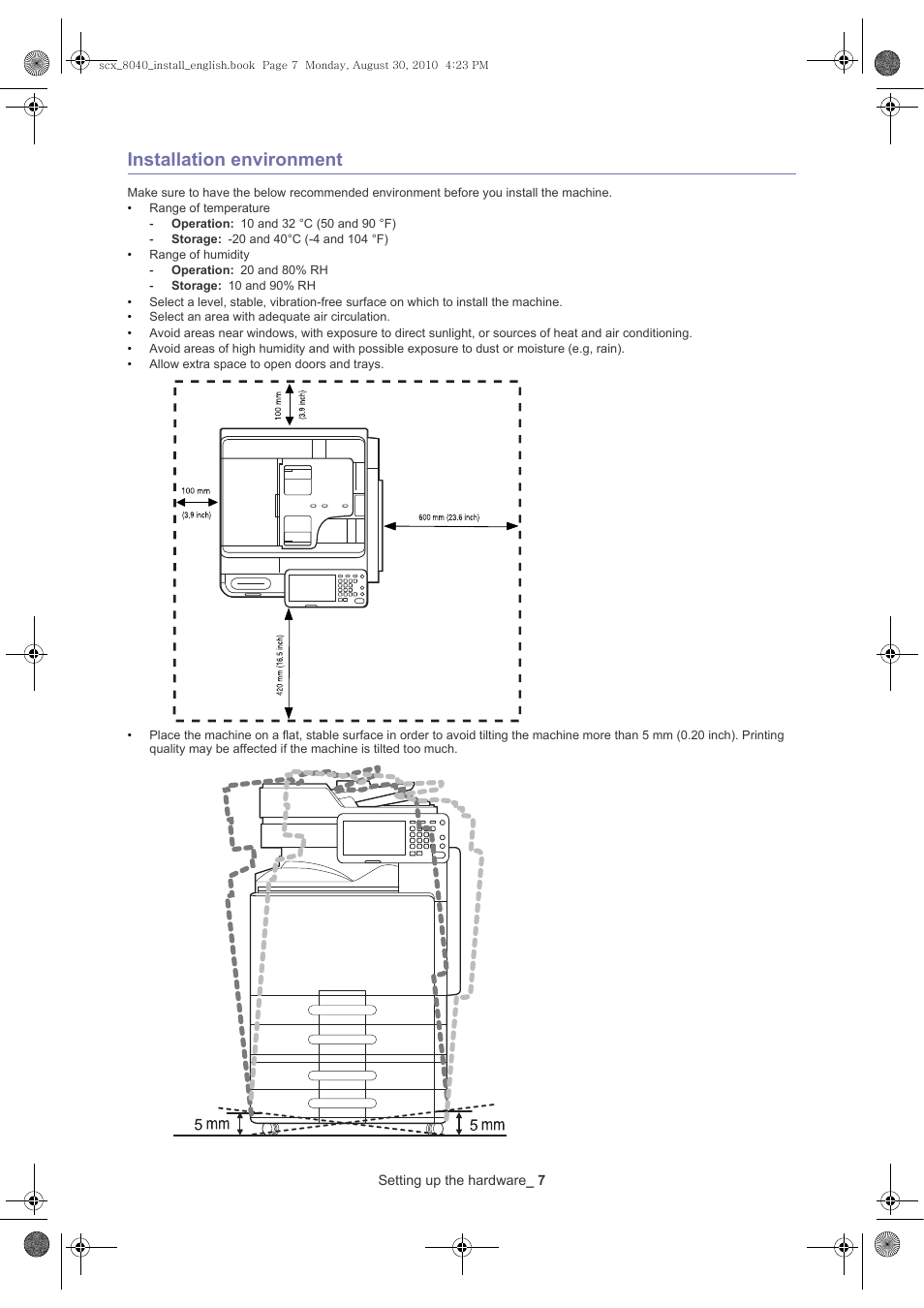 Installation environment | Samsung SCX-8030ND User Manual | Page 7 / 66