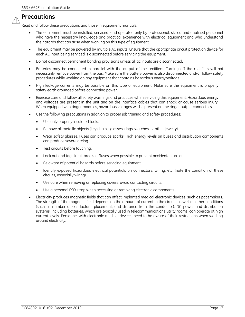 Precautions | GE Industrial Solutions 664 Infinity C DC to DC Power System User Manual | Page 13 / 14
