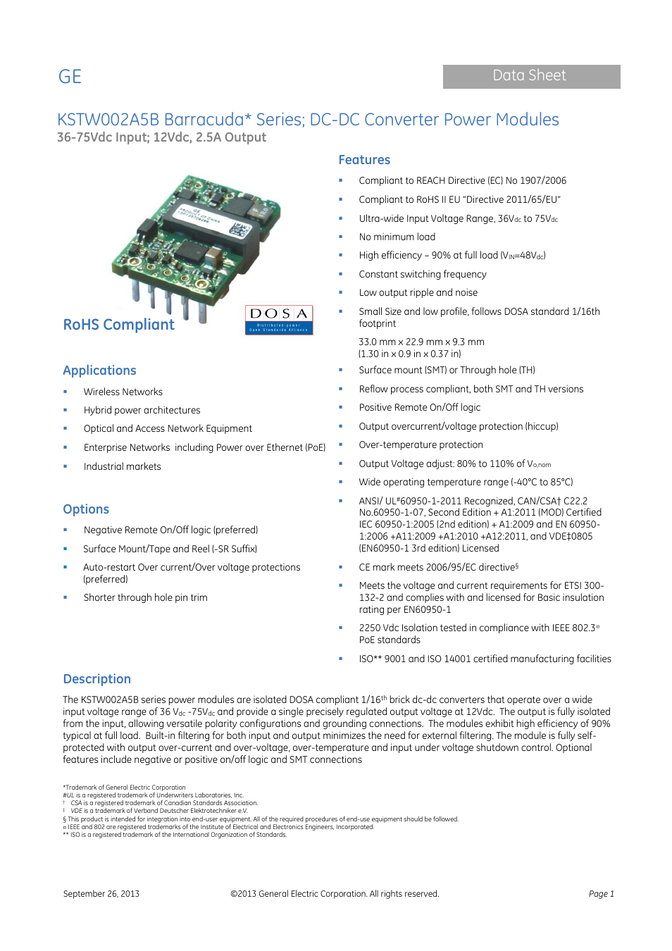 GE Industrial Solutions KSTW002A5B Barracuda Series User Manual | 16 pages