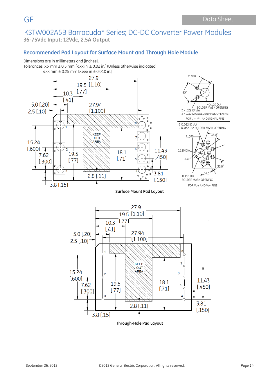 Data sheet | GE Industrial Solutions KSTW002A5B Barracuda Series User Manual | Page 14 / 16