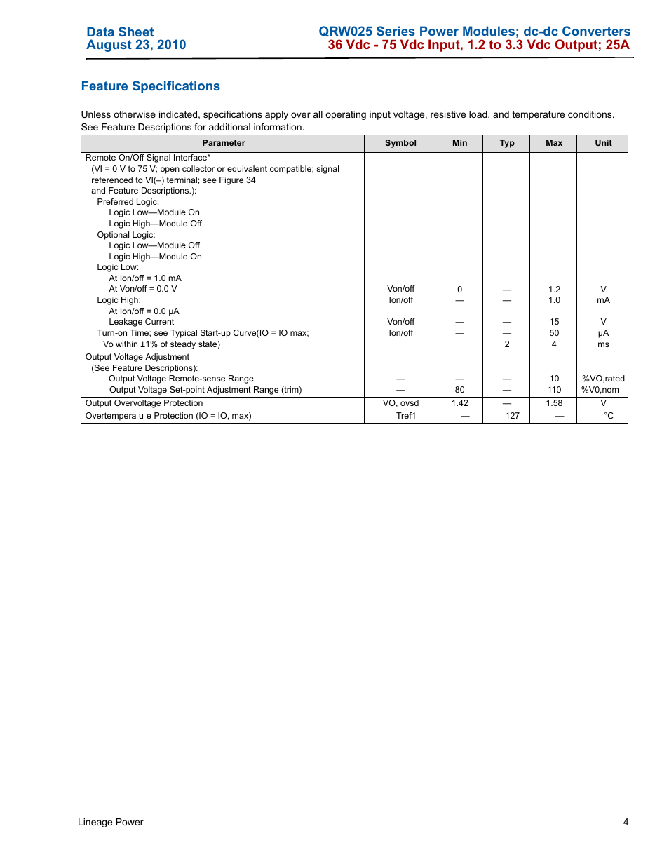 GE Industrial Solutions QRW025 Series User Manual | Page 4 / 27