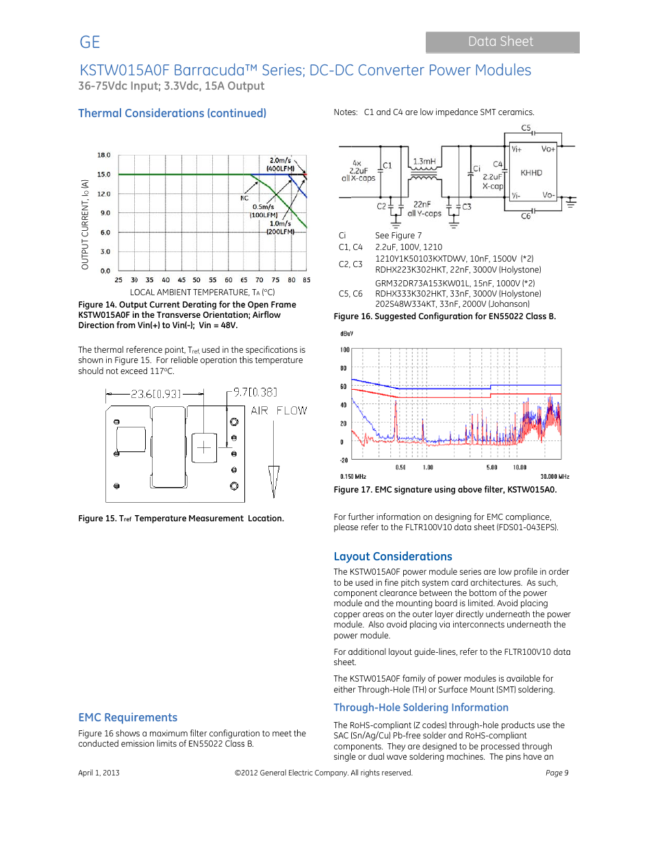 Kstw01, 5a0f ba, Arracuda | A™ series, S; dc-dc, C conver, Rter powe, Er modu, Data sh, Heet | GE Industrial Solutions KSTW015A0F Barracuda Series User Manual | Page 9 / 16