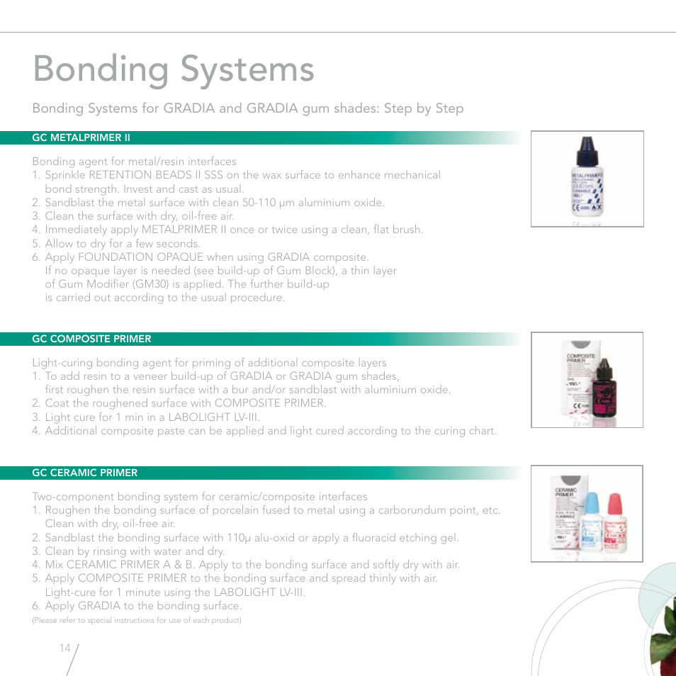 Bonding systems | GC EUROPE GRADIA gum shades User Manual | Page 12 / 14