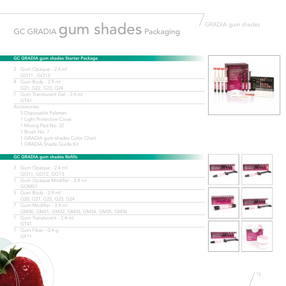 Gum shades, Gc gradia, Packaging | GC EUROPE GRADIA gum shades User Manual | Page 13 / 14