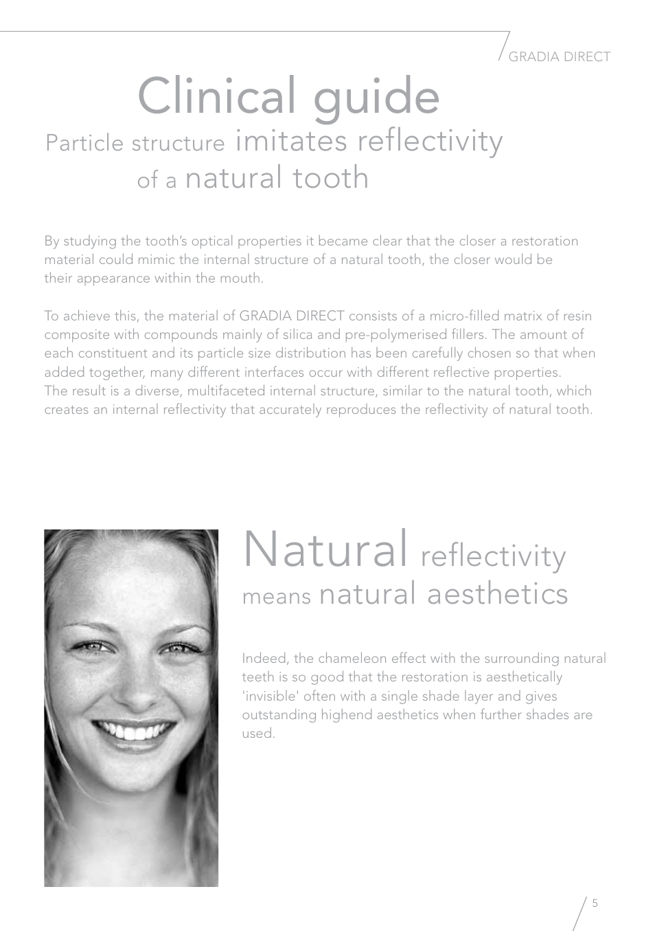 Clinical guide, Natural, Imitates reflectivity | Natural tooth, Reflectivity, Natural aesthetics | GC EUROPE GRADIA Direct (X) User Manual | Page 5 / 24