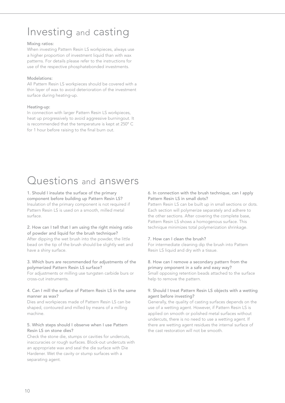 Investing, Casting questions, Answers | GC EUROPE Pattern Resin LS User Manual | Page 10 / 12