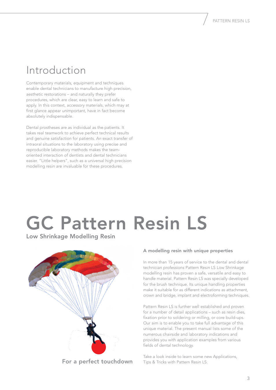 Gc pattern resin ls, Introduction | GC EUROPE Pattern Resin LS User Manual | Page 3 / 12