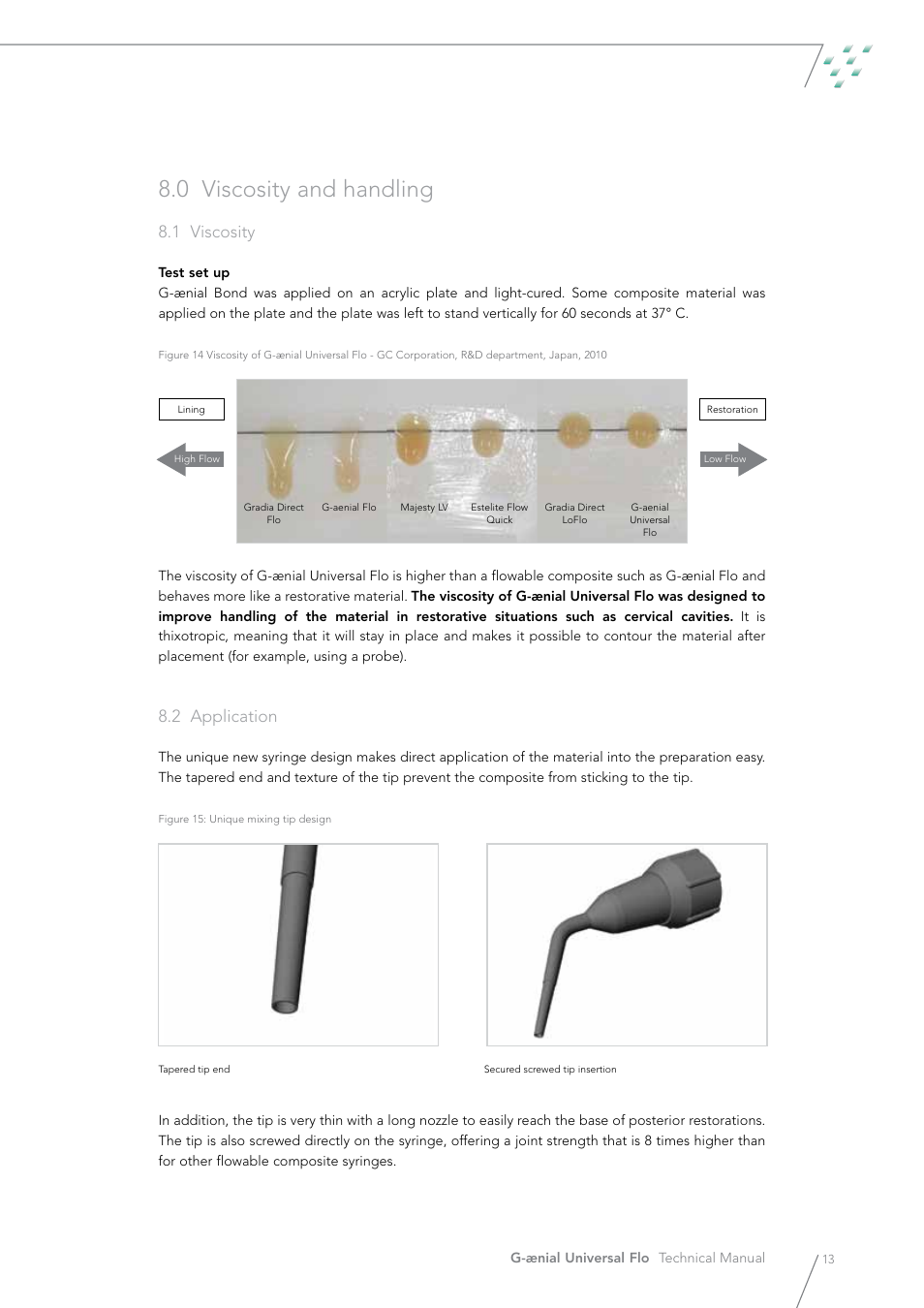 0 viscosity and handling, 1 viscosity, 2 application | GC EUROPE G-aenial Universal Flo User Manual | Page 13 / 20
