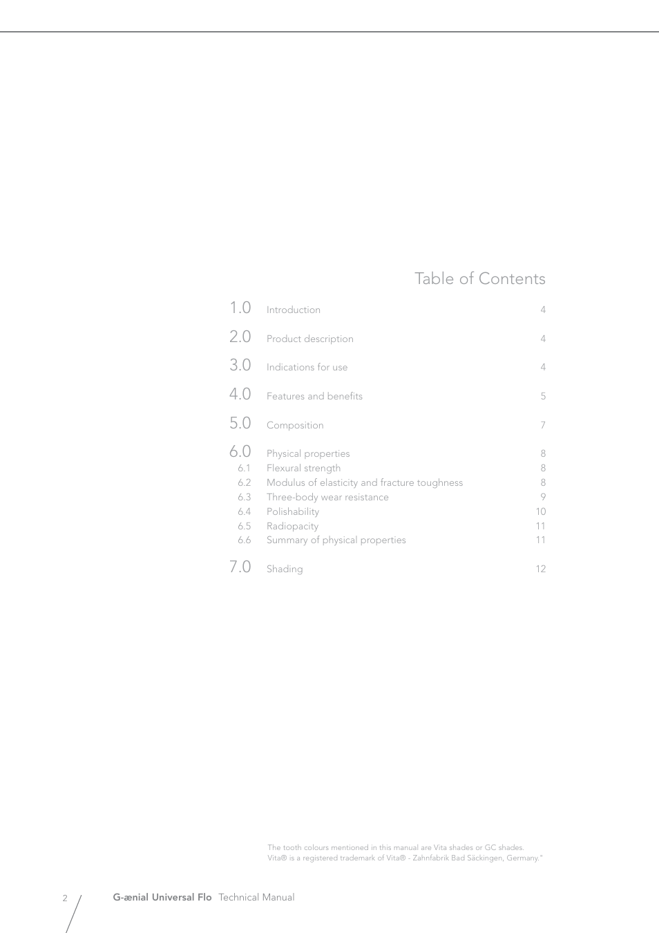 Table of contents 1.0 | GC EUROPE G-aenial Universal Flo User Manual | Page 2 / 20