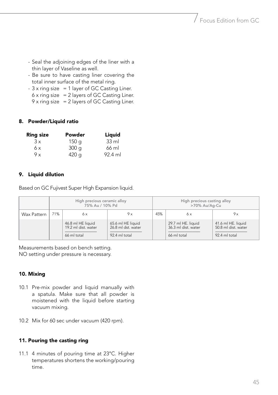 45 focus edition from gc | GC EUROPE Fujivest Super User Manual | Page 45 / 68