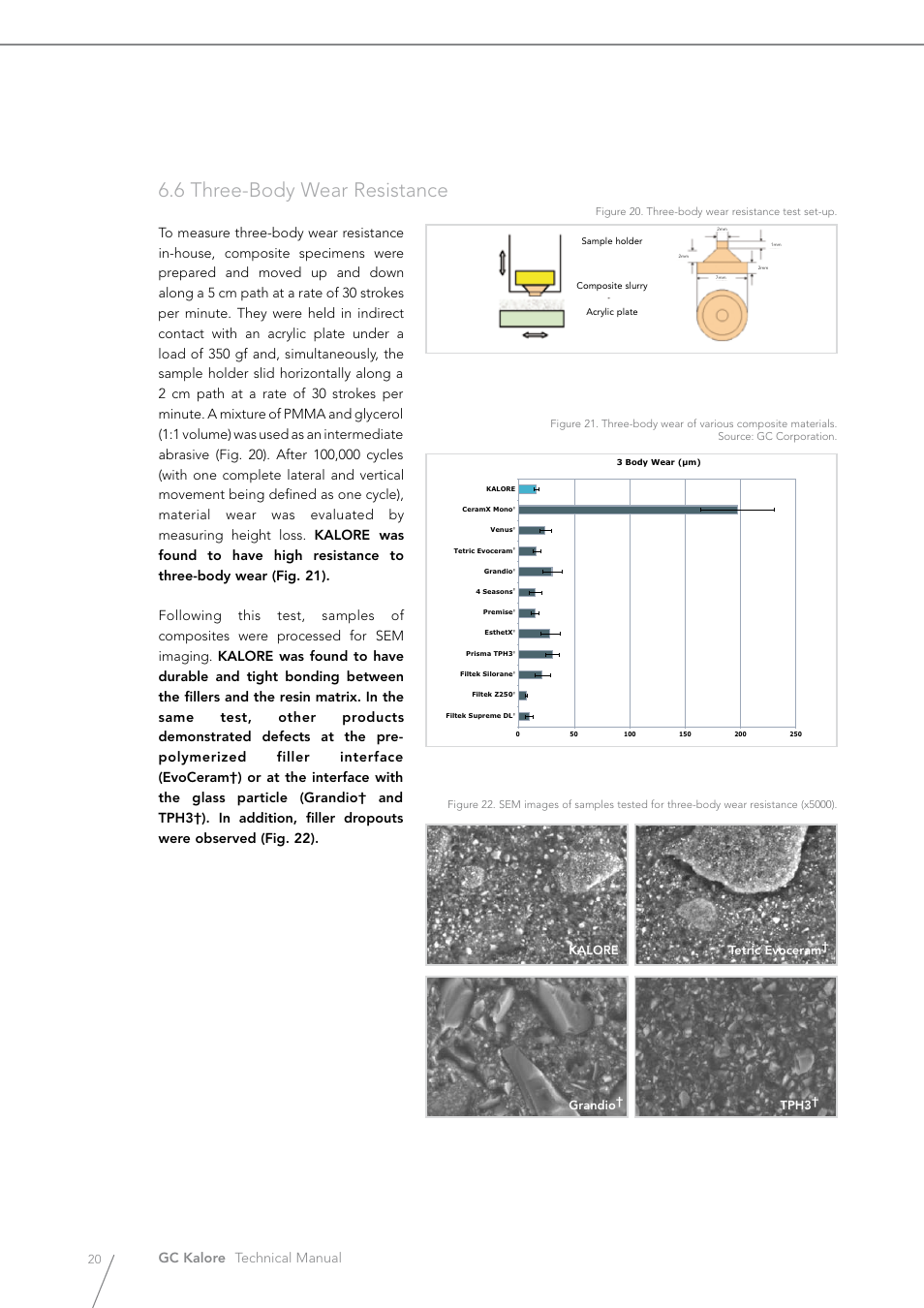 6 three-body wear resistance, Gc kalore technical manual, Kalore grandio† tetric evoceram† tph3 | GC EUROPE Kalore User Manual | Page 20 / 44