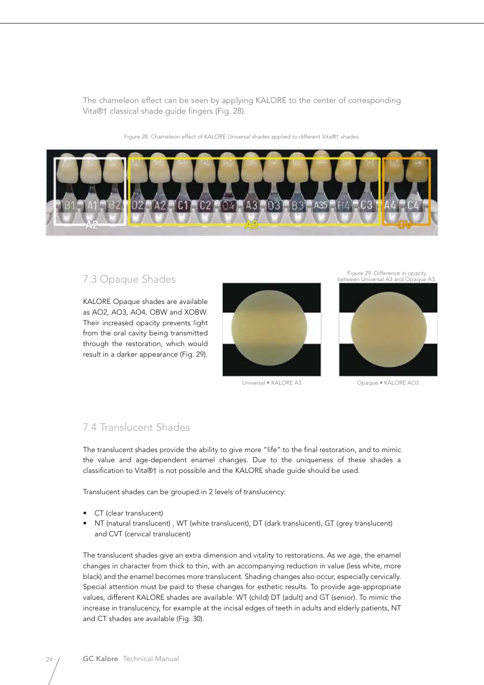 4 translucent shades, 3 opaque shades | GC EUROPE Kalore User Manual | Page 24 / 44