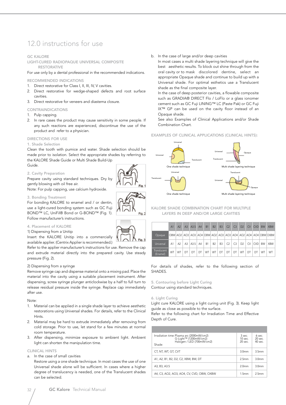 0 instructions for use, Gc kalore technical manual | GC EUROPE Kalore User Manual | Page 32 / 44