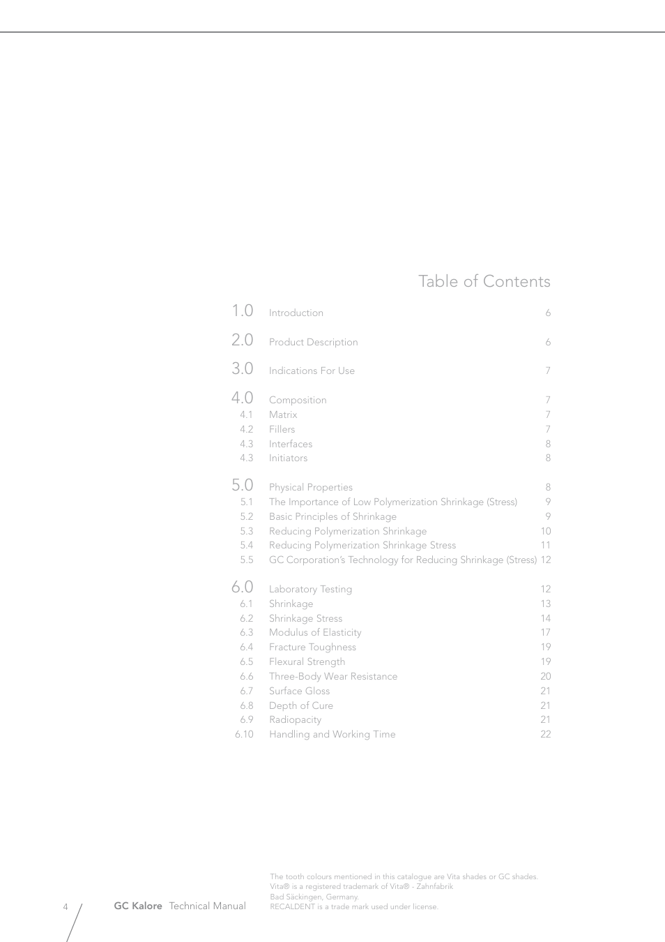 Table of contents 1.0 | GC EUROPE Kalore User Manual | Page 4 / 44