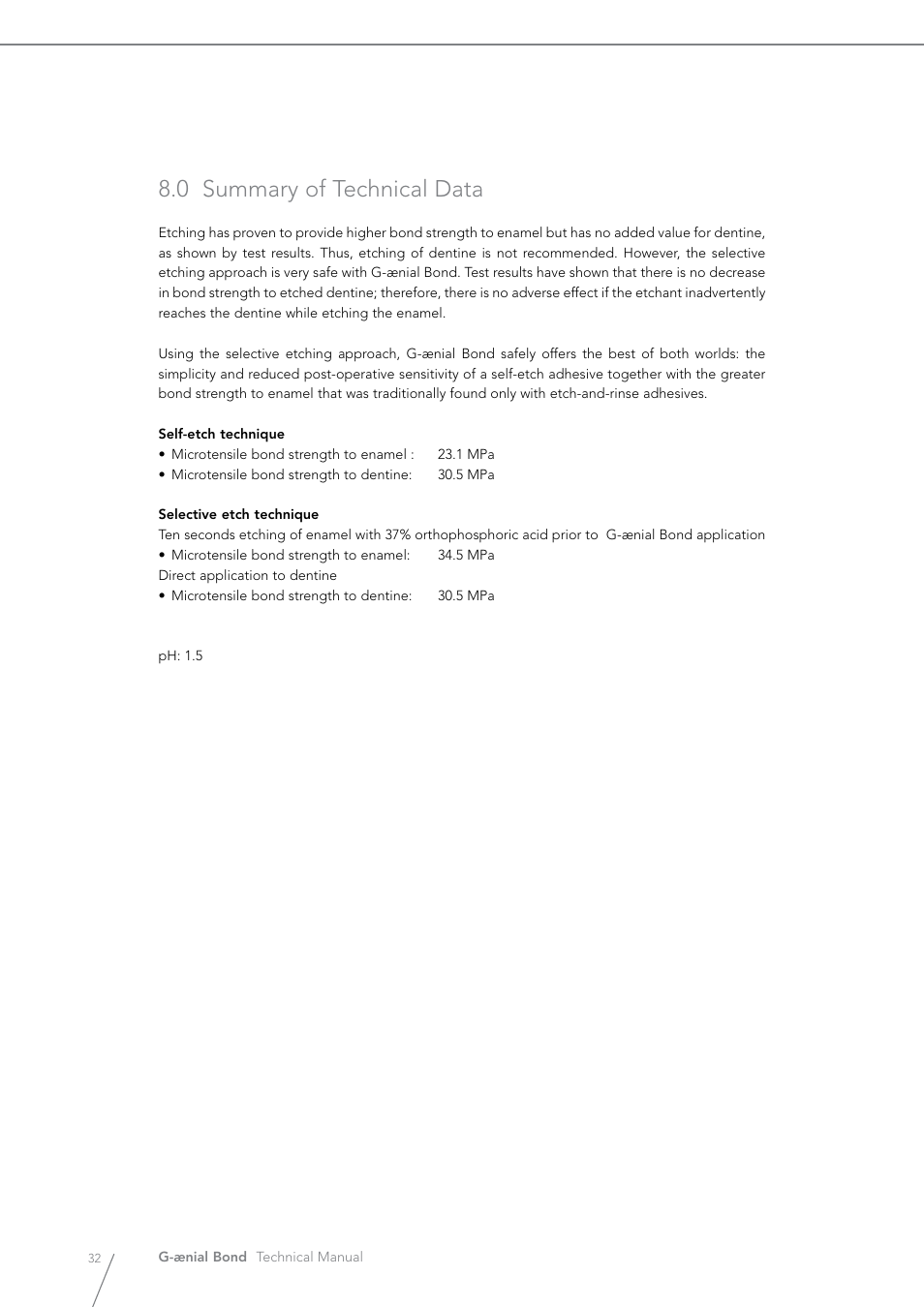 0 summary of technical data | GC EUROPE G-aenial Bond User Manual | Page 32 / 48