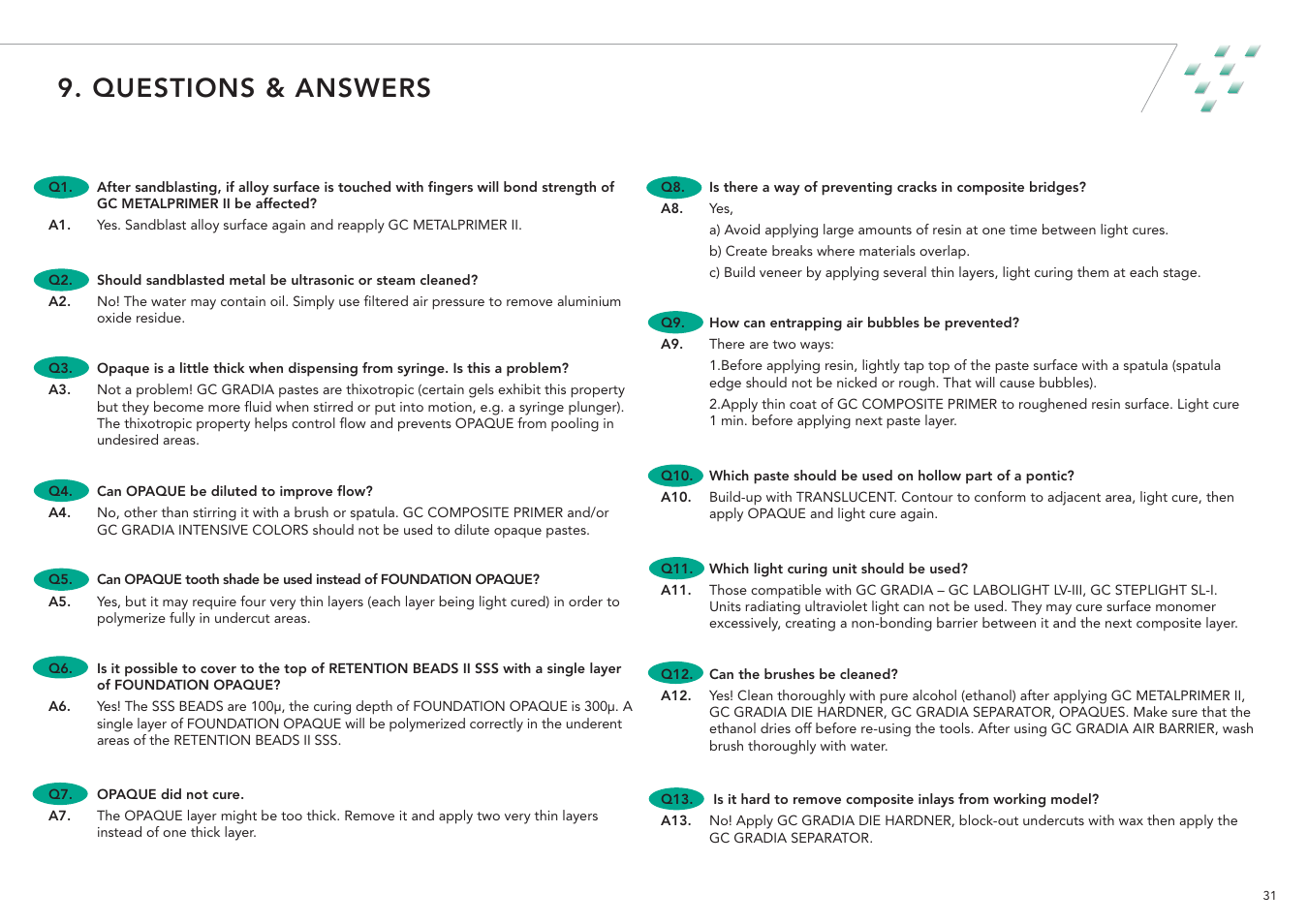 Questions & answers | GC EUROPE GRADIA User Manual | Page 33 / 36