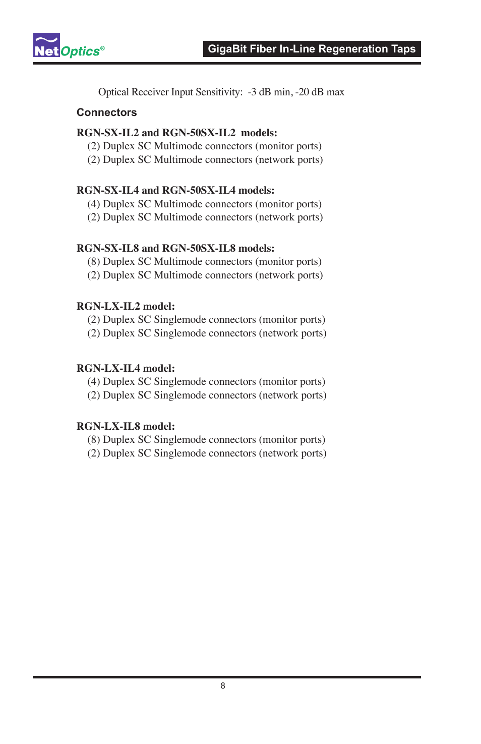 Net Optics GigaBit Fiber In-Line Regeneration Tap User Manual | Page 12 / 16