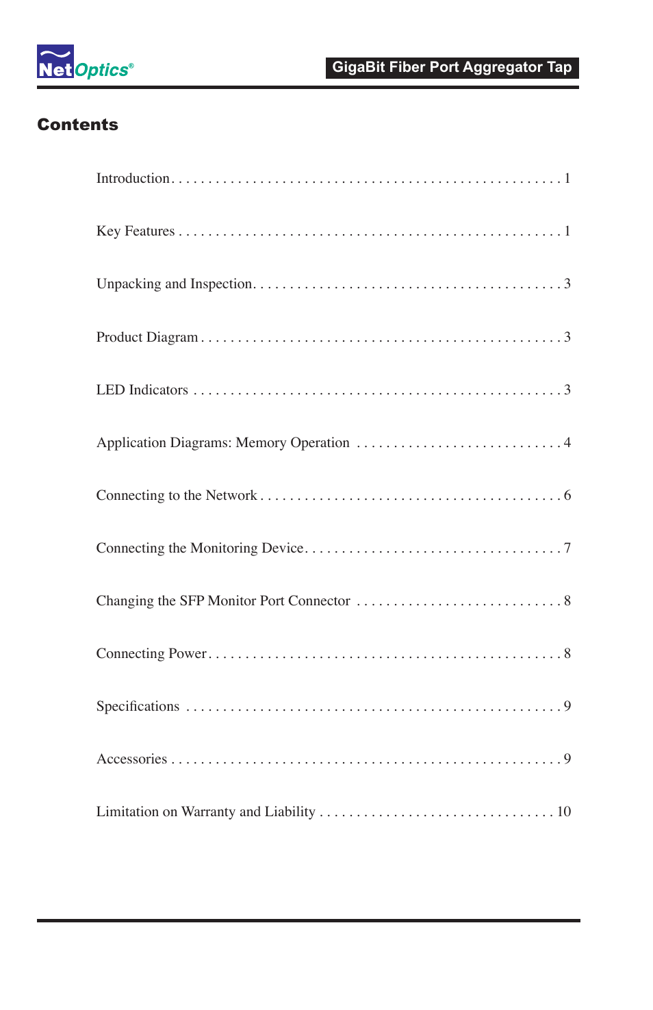 Net Optics GigaBit Fiber SFP Port Aggregator Tap User Manual | Page 3 / 16
