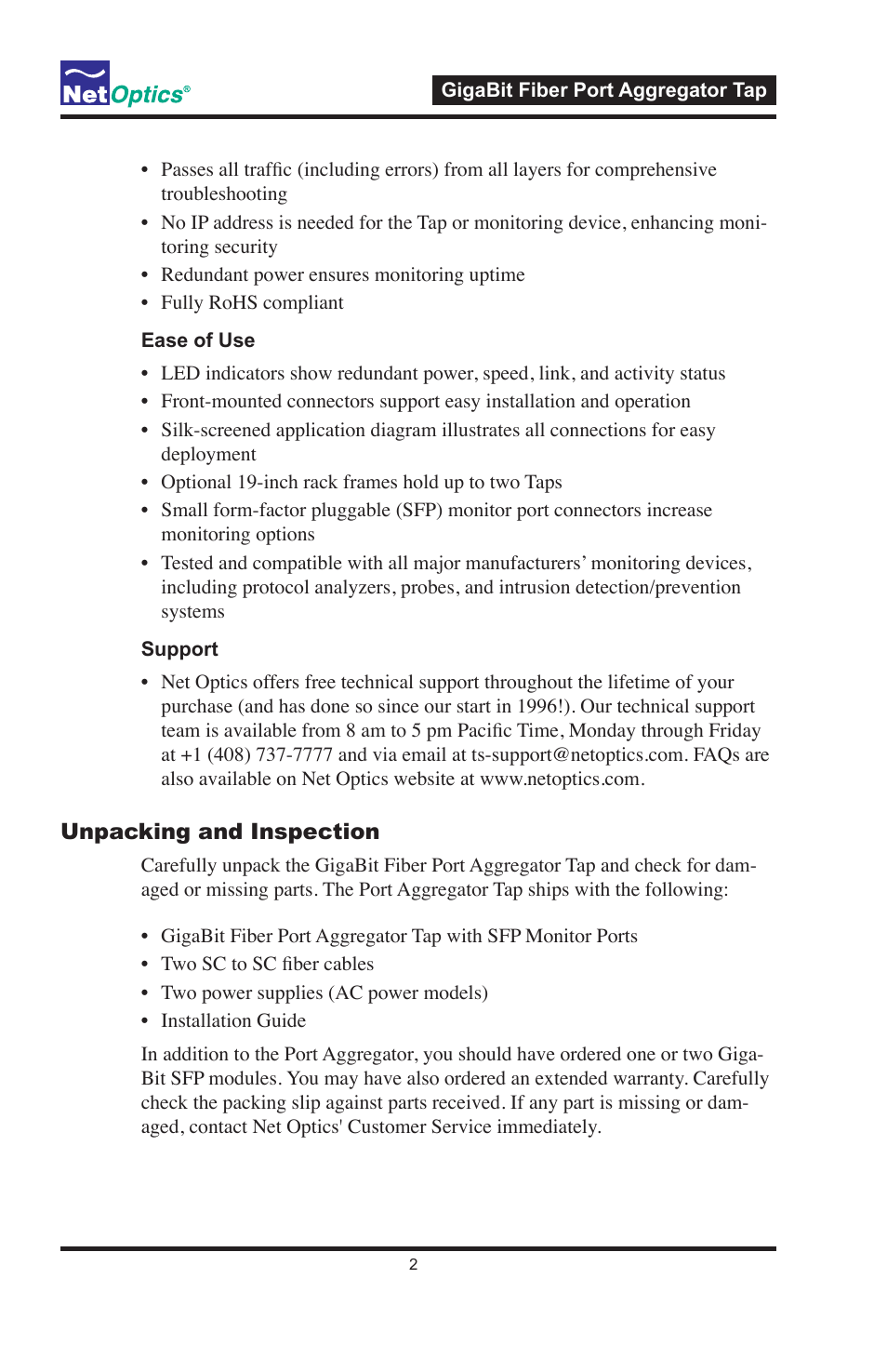 Net Optics GigaBit Fiber SFP Port Aggregator Tap User Manual | Page 6 / 16