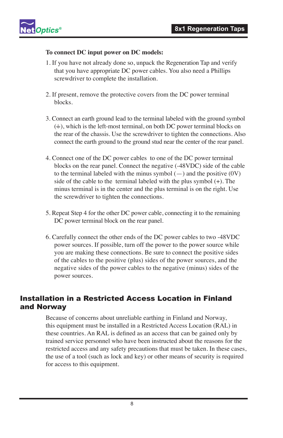 Net Optics 8x1 Regeneration Taps User Manual | Page 11 / 16