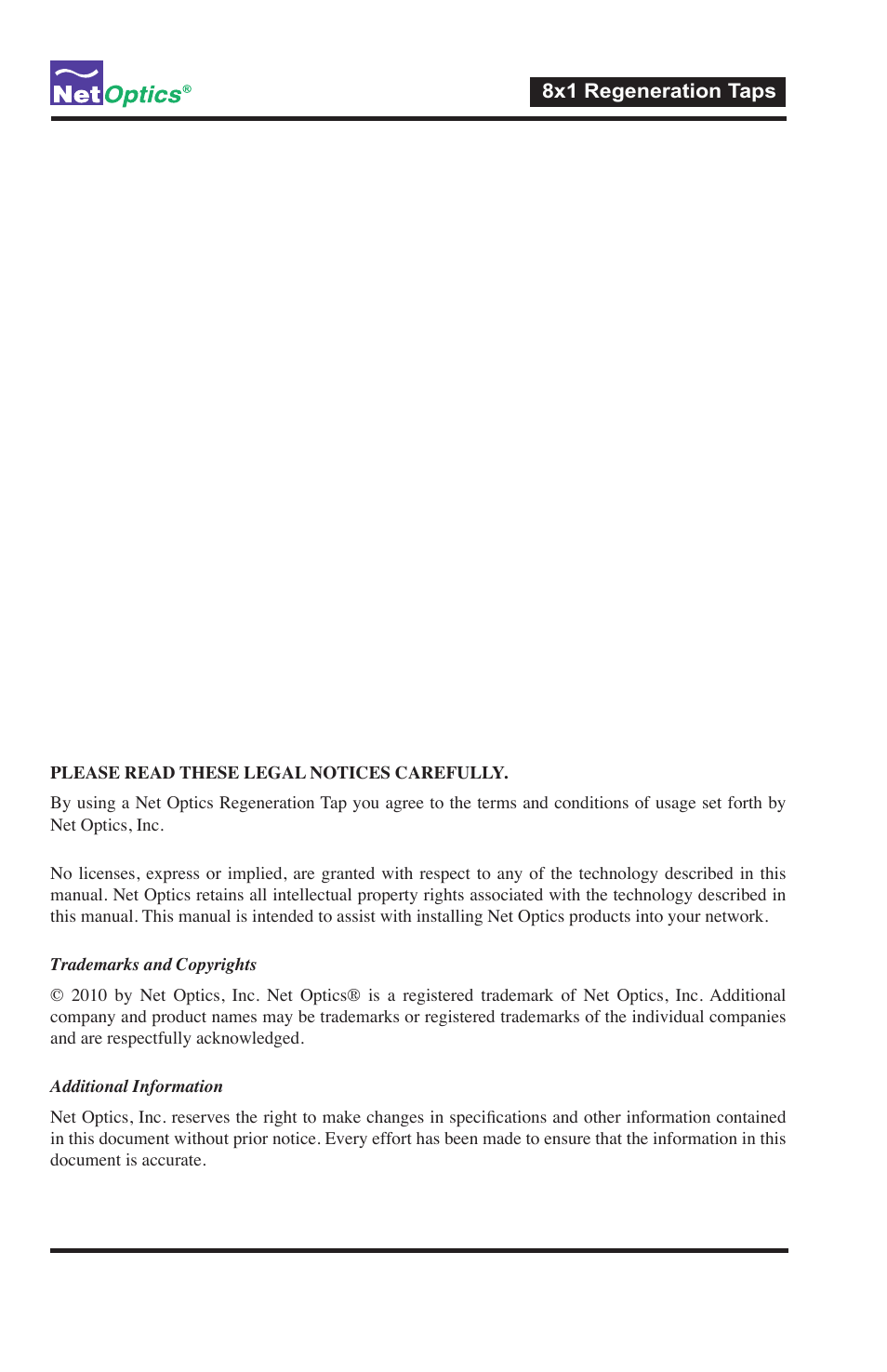 Net Optics 8x1 Regeneration Taps User Manual | Page 2 / 16