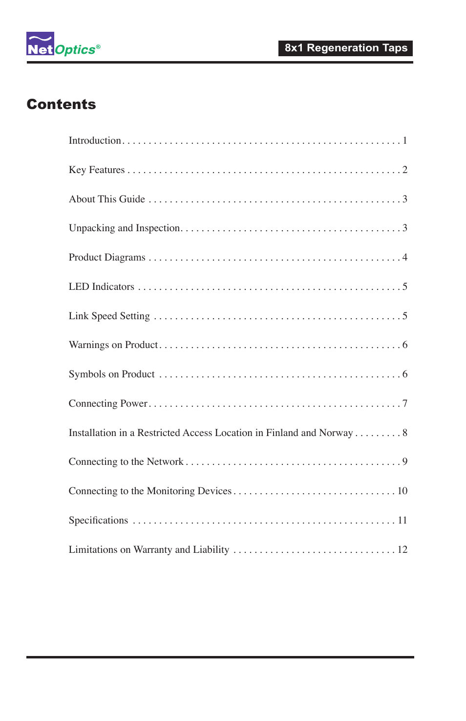 Net Optics 8x1 Regeneration Taps User Manual | Page 3 / 16