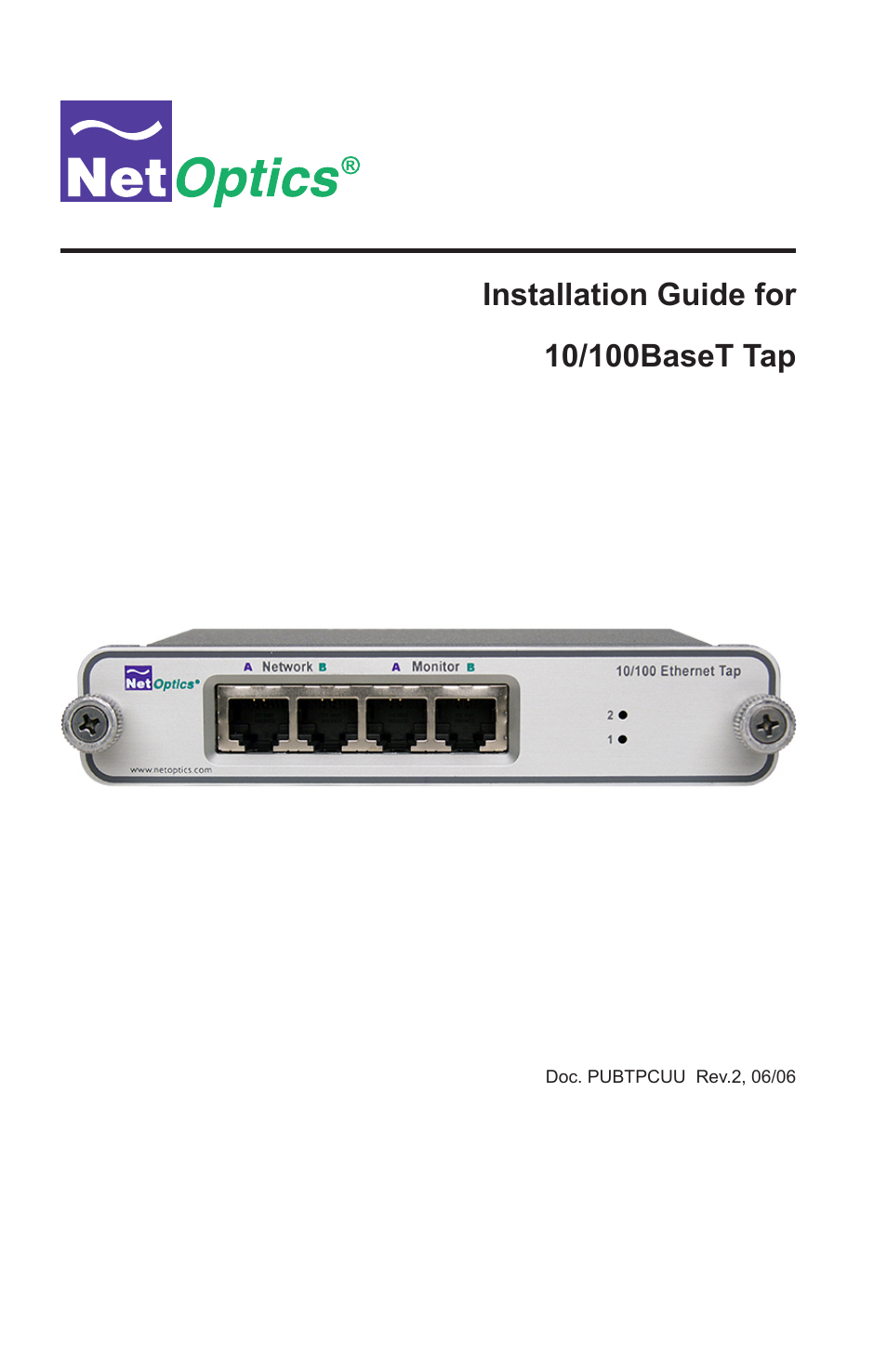 Net Optics 10_100BaseT Tap User Manual | 16 pages