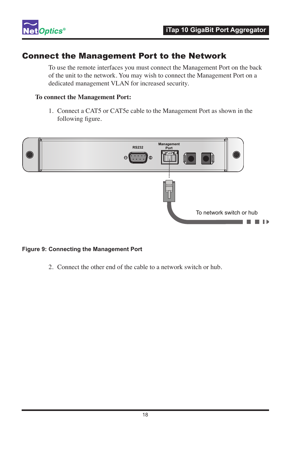 Connect the management port to the network | Net Optics iTap 10 GigaBit Port Aggregator User Manual | Page 22 / 64