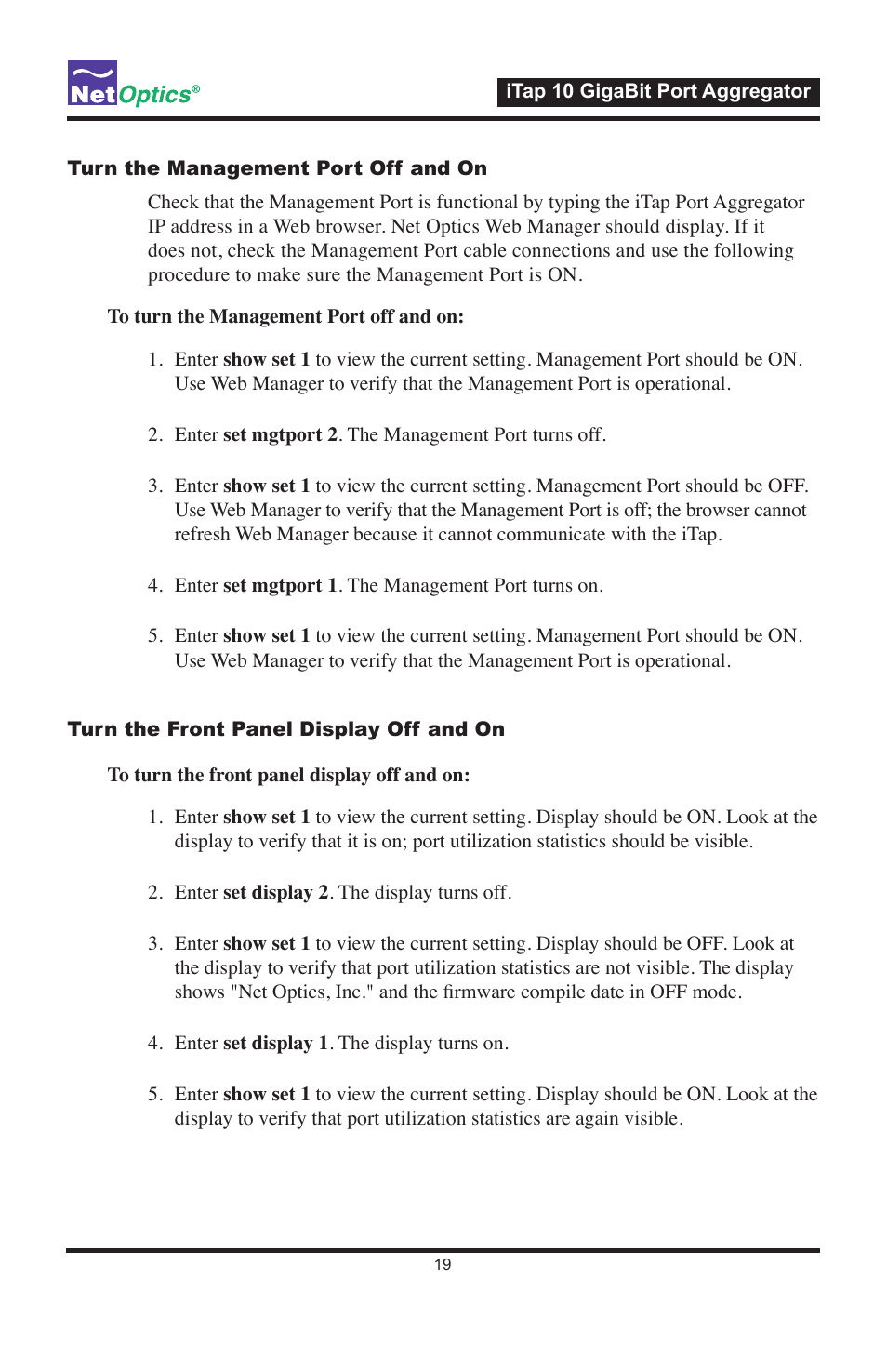 Net Optics iTap 10 GigaBit Port Aggregator User Manual | Page 23 / 64