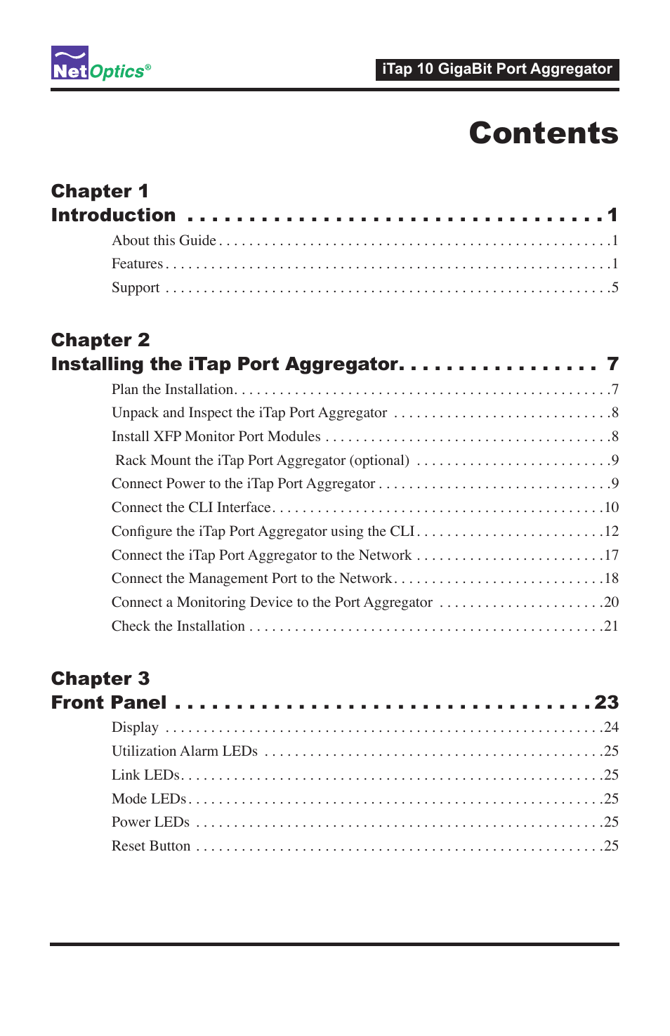 Net Optics iTap 10 GigaBit Port Aggregator User Manual | Page 3 / 64