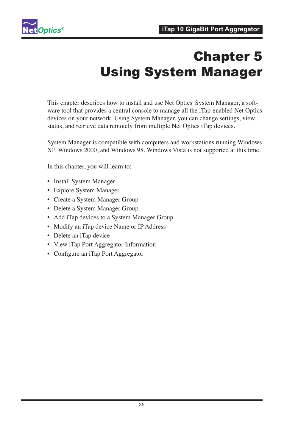 Chapter 5 using system manager | Net Optics iTap 10 GigaBit Port Aggregator User Manual | Page 39 / 64