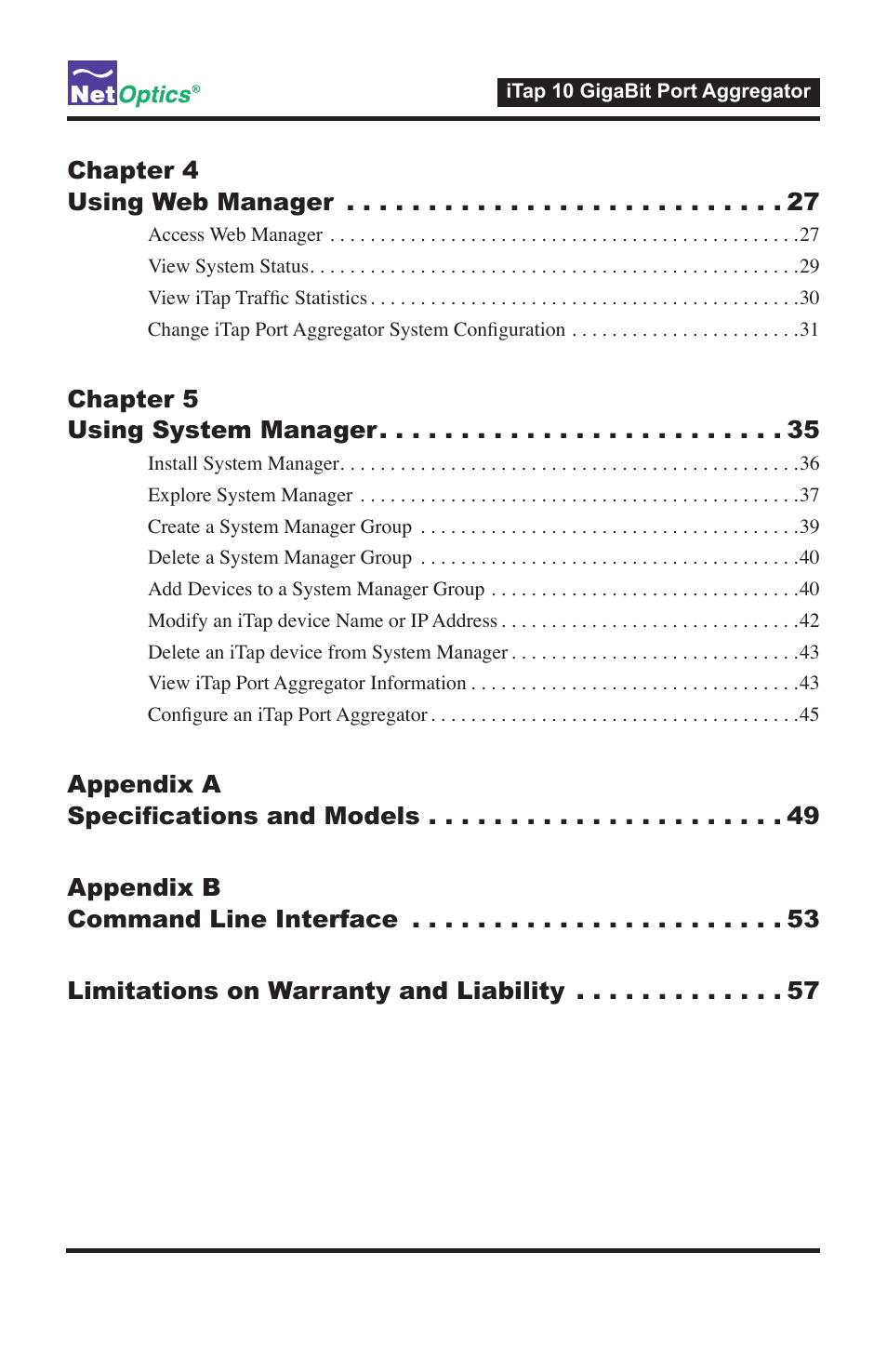 Net Optics iTap 10 GigaBit Port Aggregator User Manual | Page 4 / 64