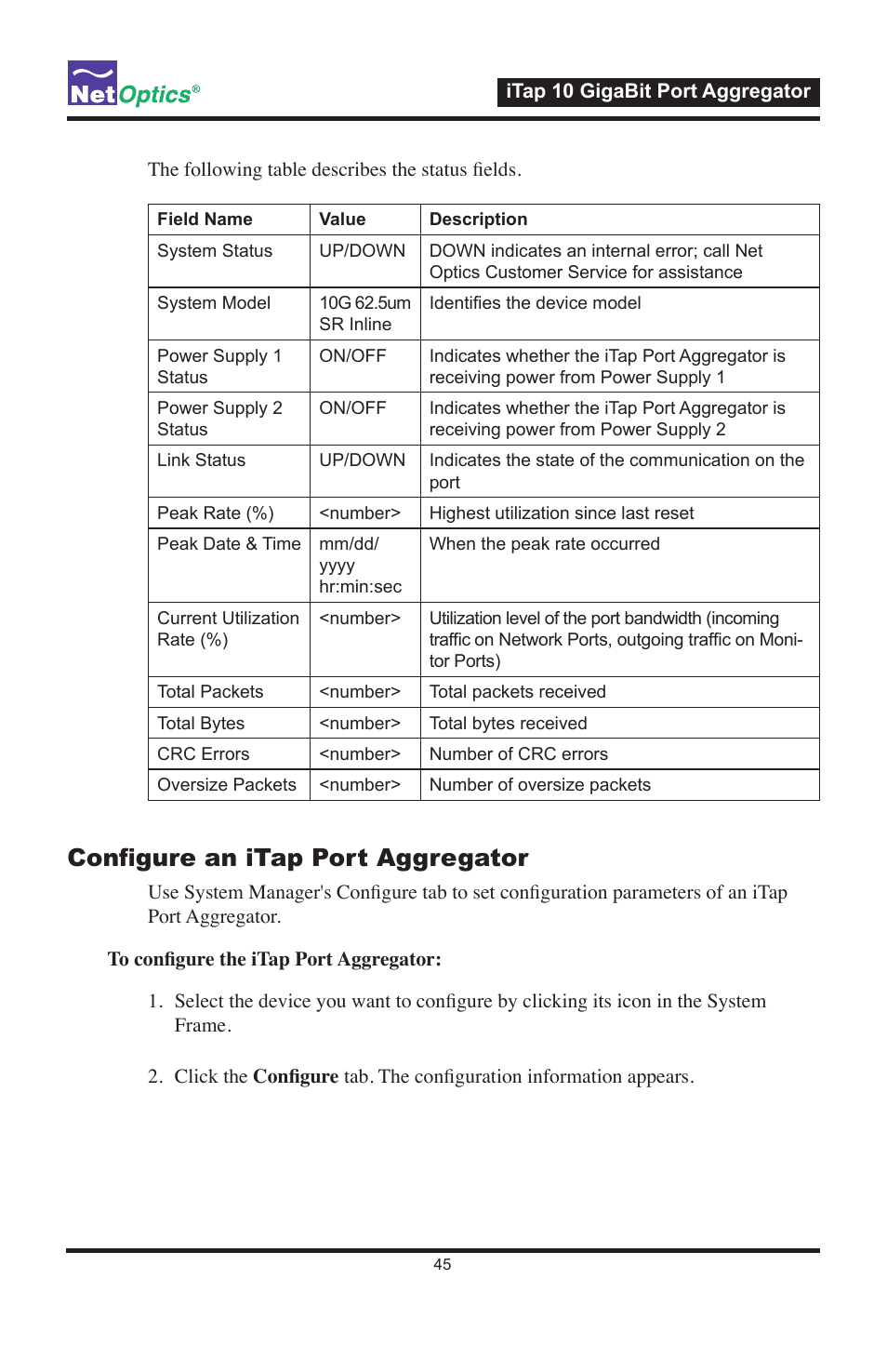 Configure an itap port aggregator | Net Optics iTap 10 GigaBit Port Aggregator User Manual | Page 49 / 64