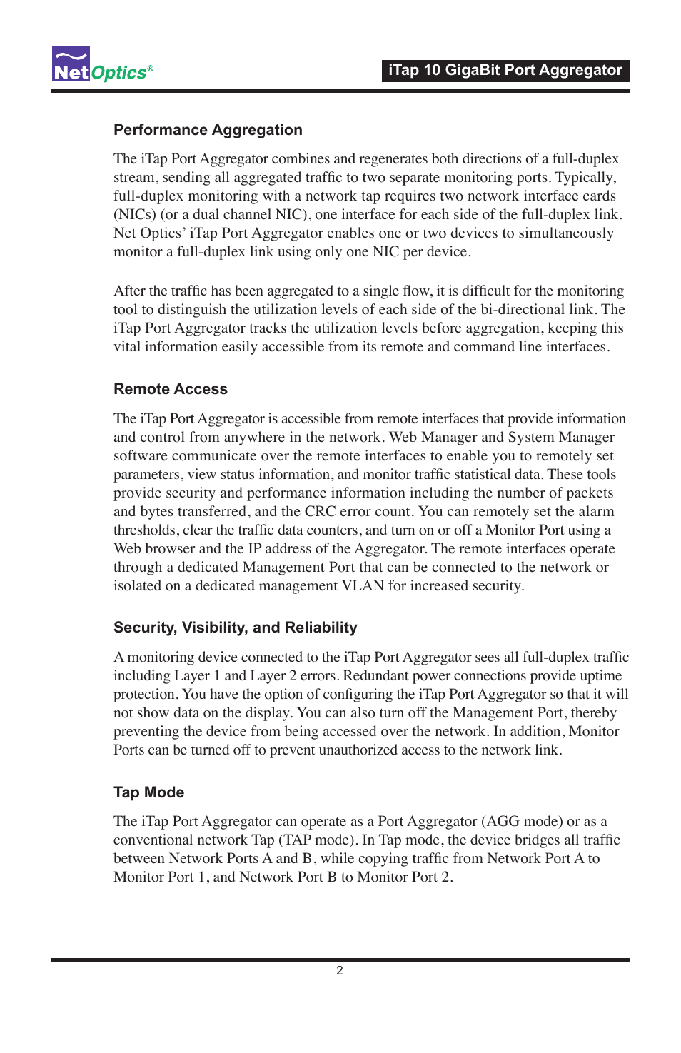 Net Optics iTap 10 GigaBit Port Aggregator User Manual | Page 6 / 64