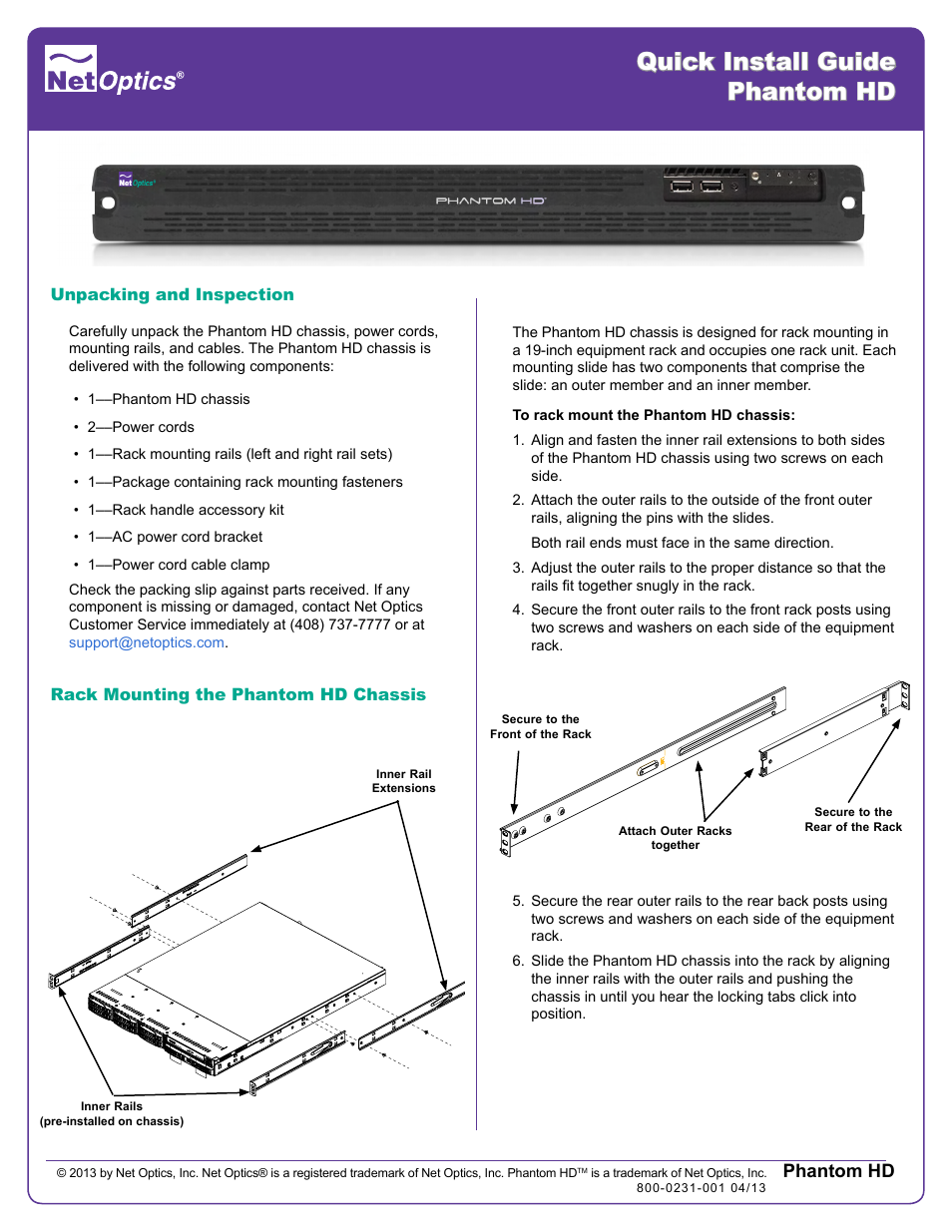 Net Optics Phantom HD User Manual | 2 pages