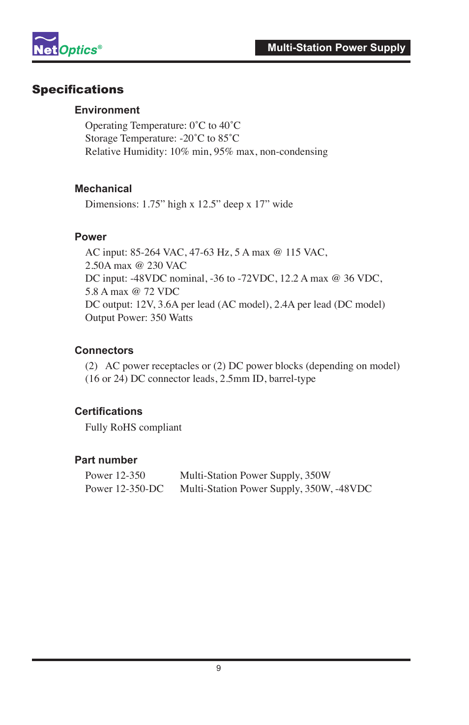 Net Optics Multi-Station Power Supply User Manual | Page 13 / 16